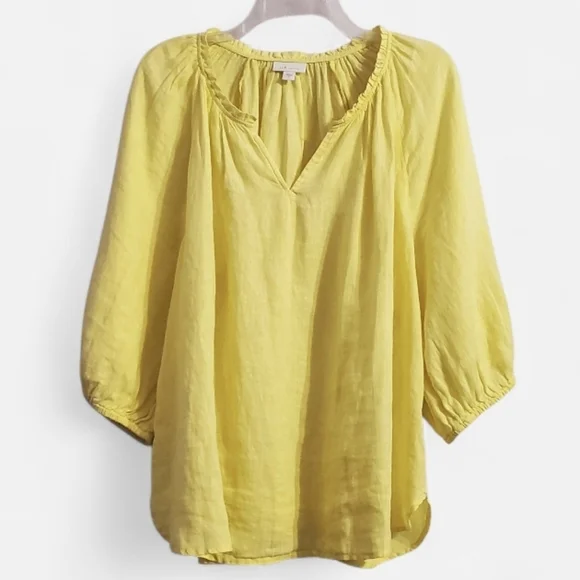 J. Jill Women's Peasant Linen Yellow Blouse Top L - Picture 3 of 6